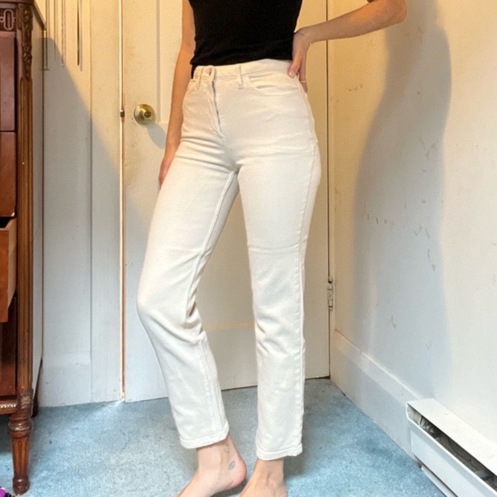 Aritzia Wilfred cream canvas straight leg cropped pants size 00